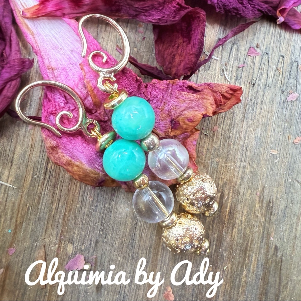 Amazonite Beaded Gold Earrings 46$